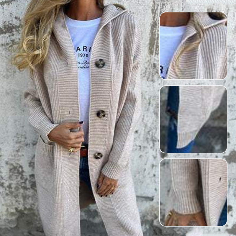 Lang Cardigan med Elegant Hætte og Daglig Komfort