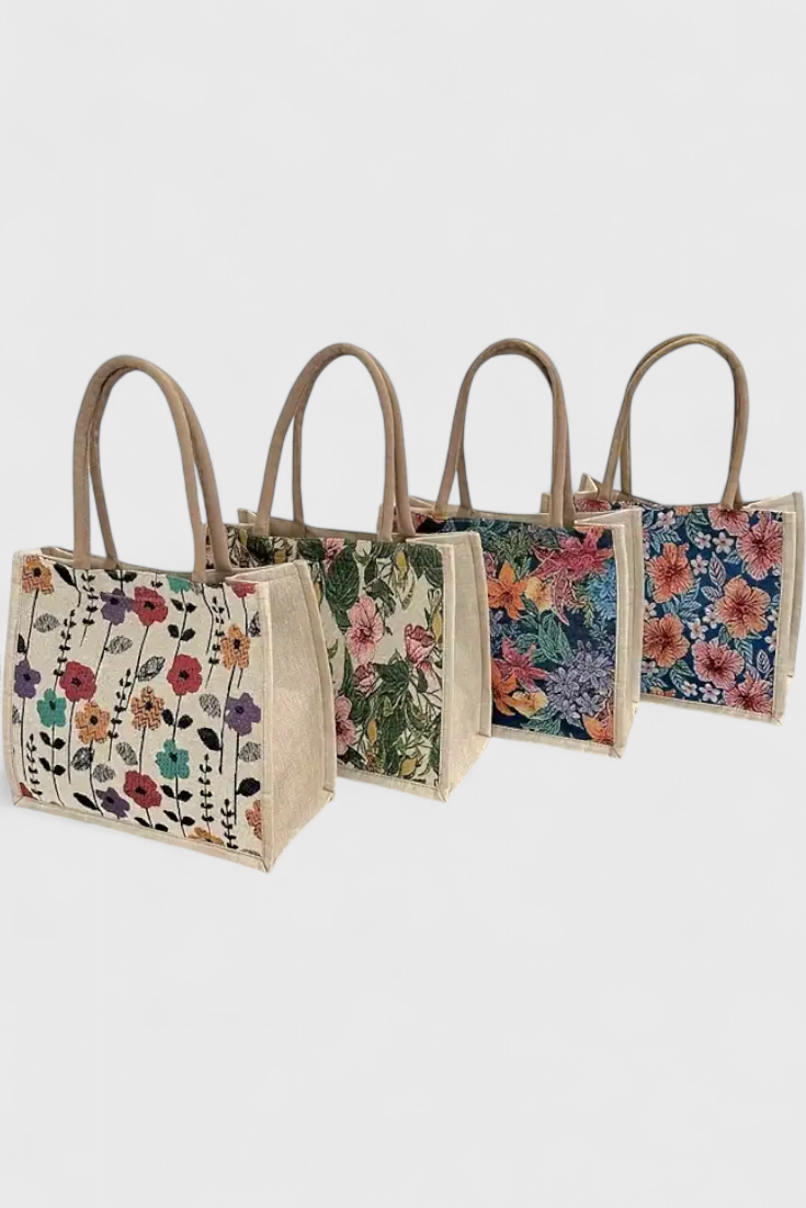 Jute Taske Taila med Blomsterprint og Økologisk Design
