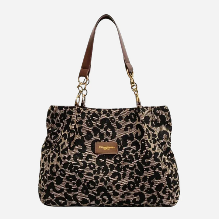 Edith Tote Bag i lærred med leopardprint
