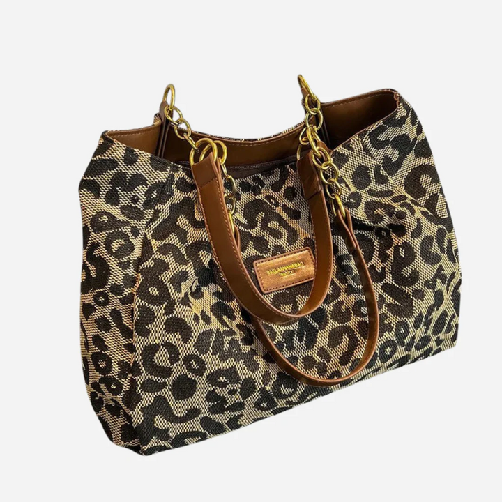 Edith Tote Bag i lærred med leopardprint