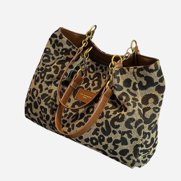 Edith Tote Bag i lærred med leopardprint