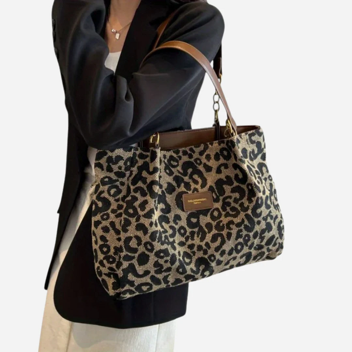Edith Tote Bag i lærred med leopardprint