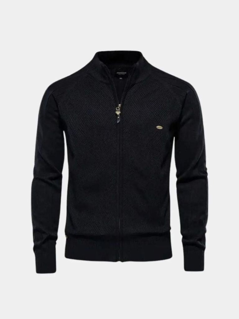 Solid Farvet Strikket Jacquard Zip Jakke