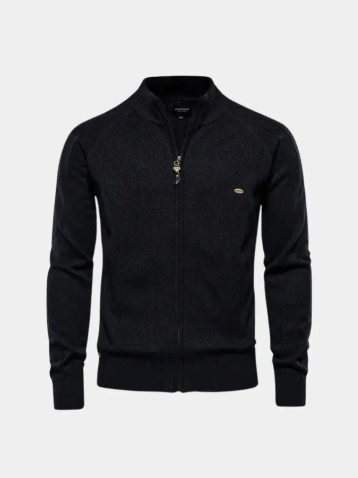 Solid Farvet Strikket Jacquard Zip Jakke
