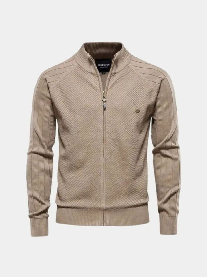 Solid Farvet Strikket Jacquard Zip Jakke