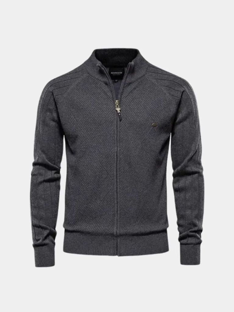 Solid Farvet Strikket Jacquard Zip Jakke