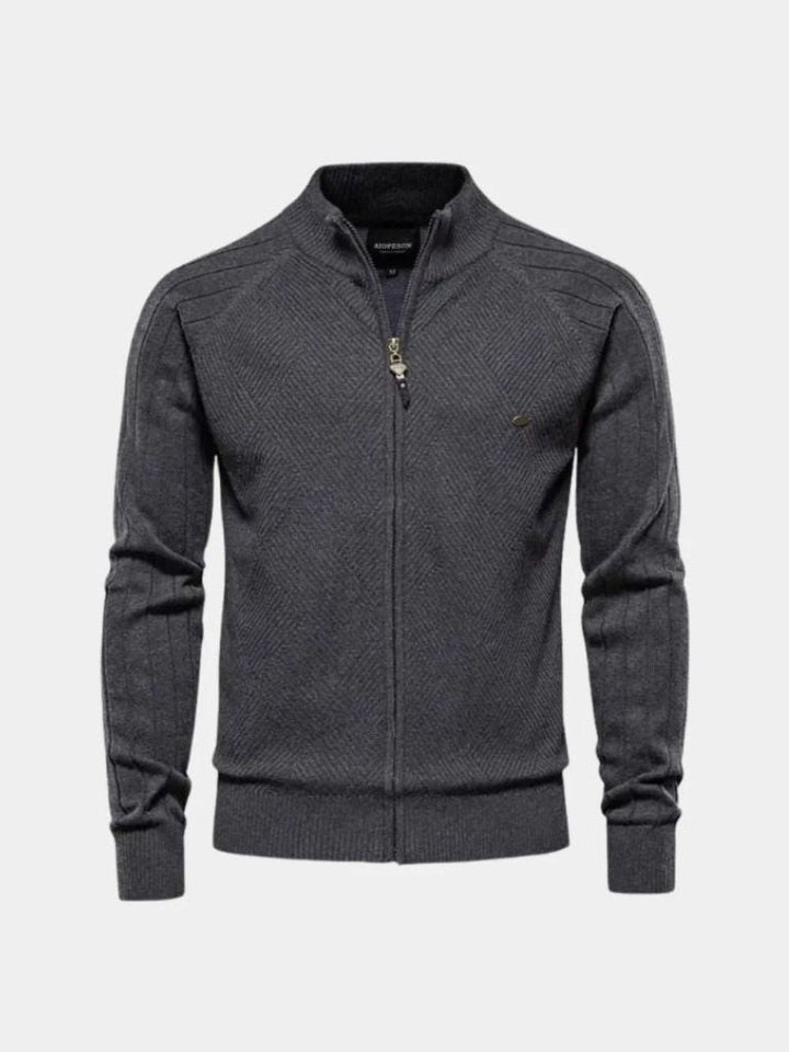 Solid Farvet Strikket Jacquard Zip Jakke