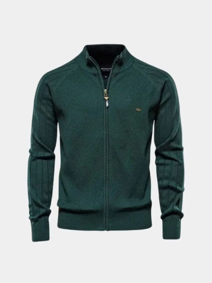 Solid Farvet Strikket Jacquard Zip Jakke