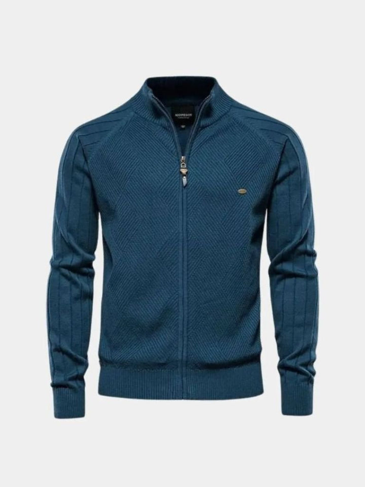 Solid Farvet Strikket Jacquard Zip Jakke