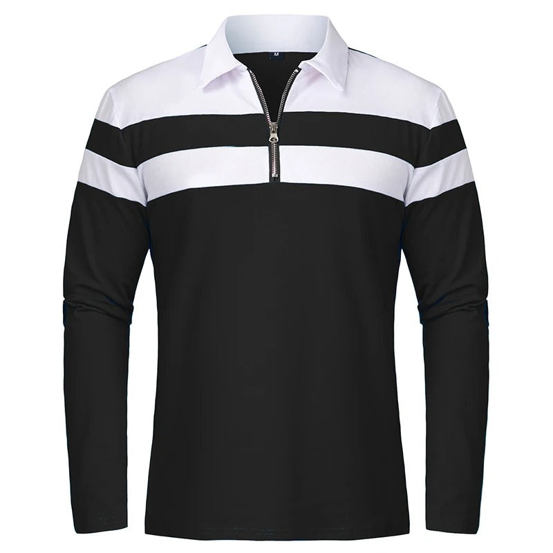 Elegant Stribet Zip Sweater