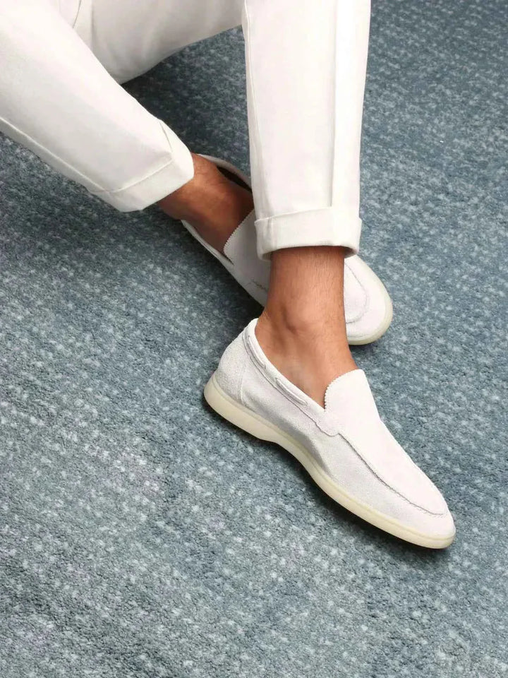 Mocassino Klassisk i Hvid Perlesuede