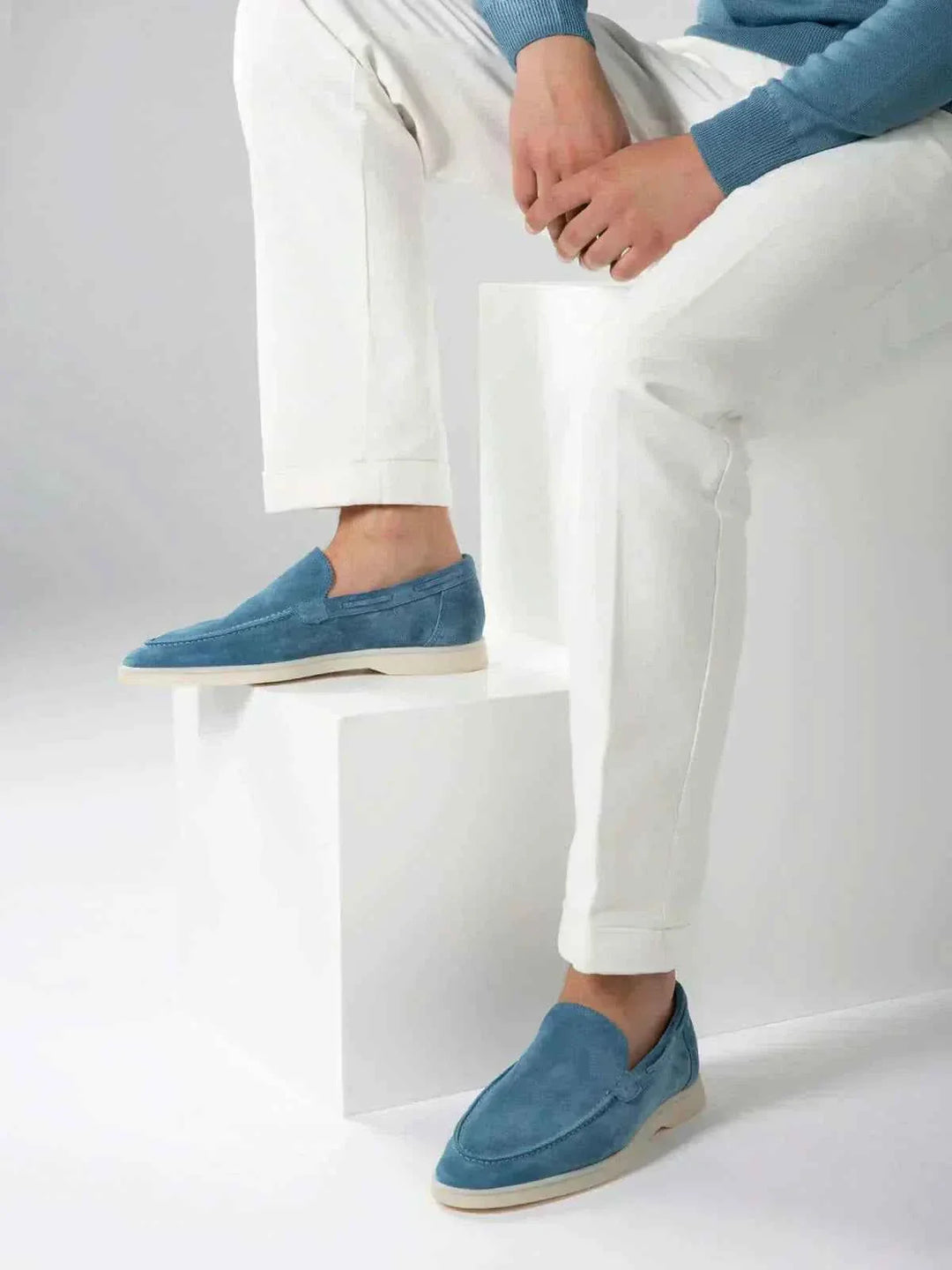 Mocassino Klassisk i Blå Ocean Suede
