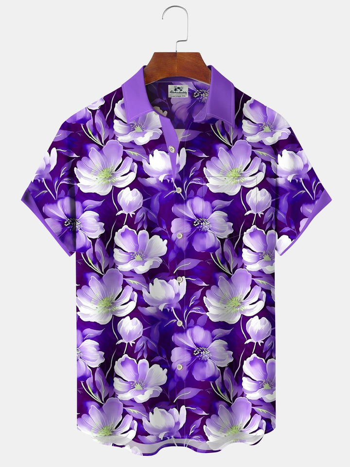 Alohadaddy Hawaiian Floral Print Men's Button Pocket Short Sleeve Shirt